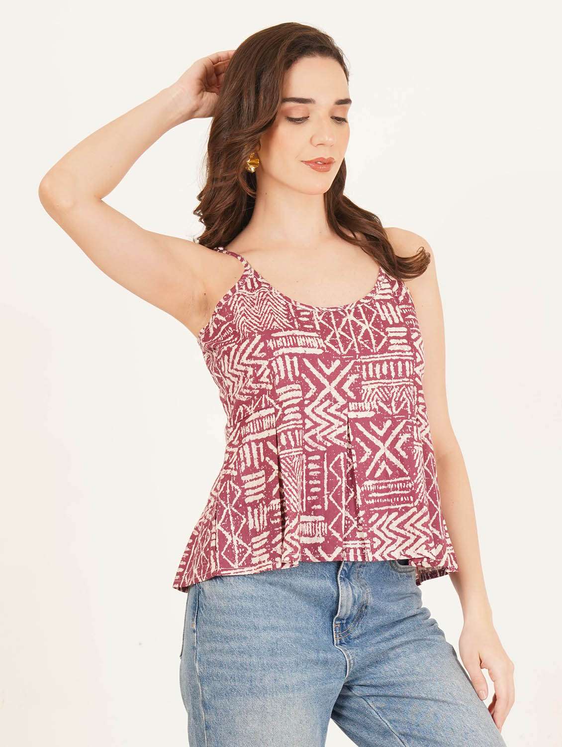 women printed shoulder strap ethnic top - 22542782 -  Standard Image - 2