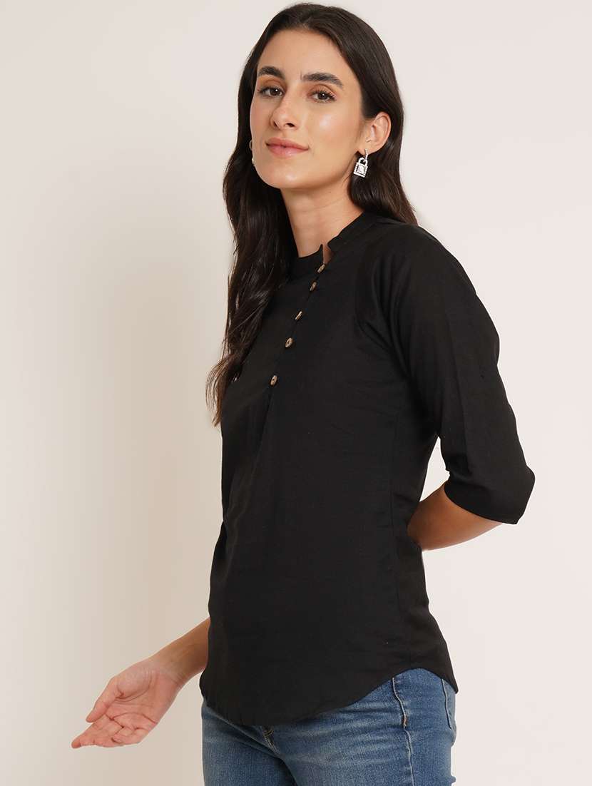 women solid three quarter sleeve ethnic top - 22542818 -  Standard Image - 2