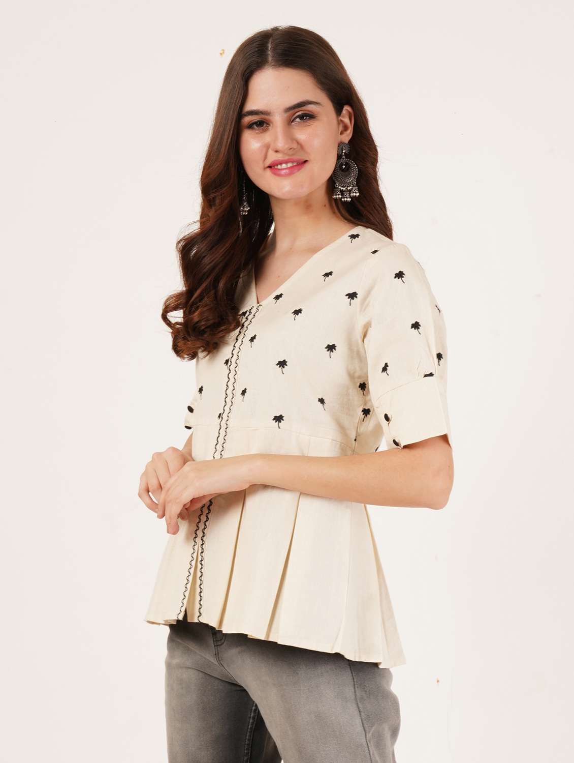 women embroidered puff sleeve a line top - 22542824 -  Standard Image - 2