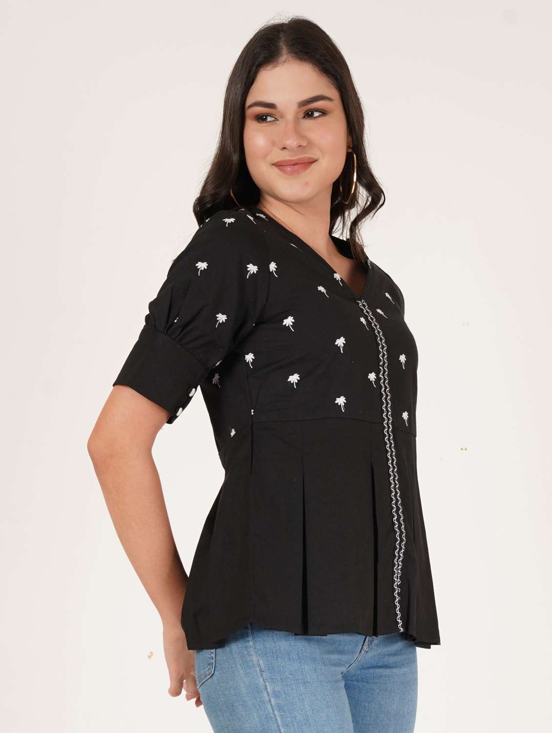 women embroidered puff sleeve a line top - 22542825 -  Standard Image - 2