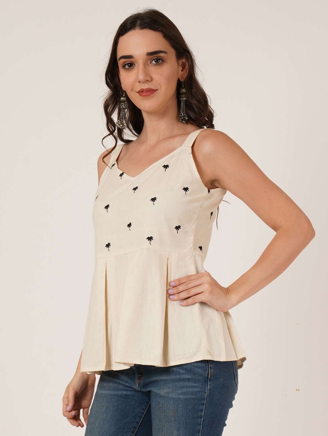 women embroidered shoulder strap ethnic top - 22542828 -  Standard Image - 2