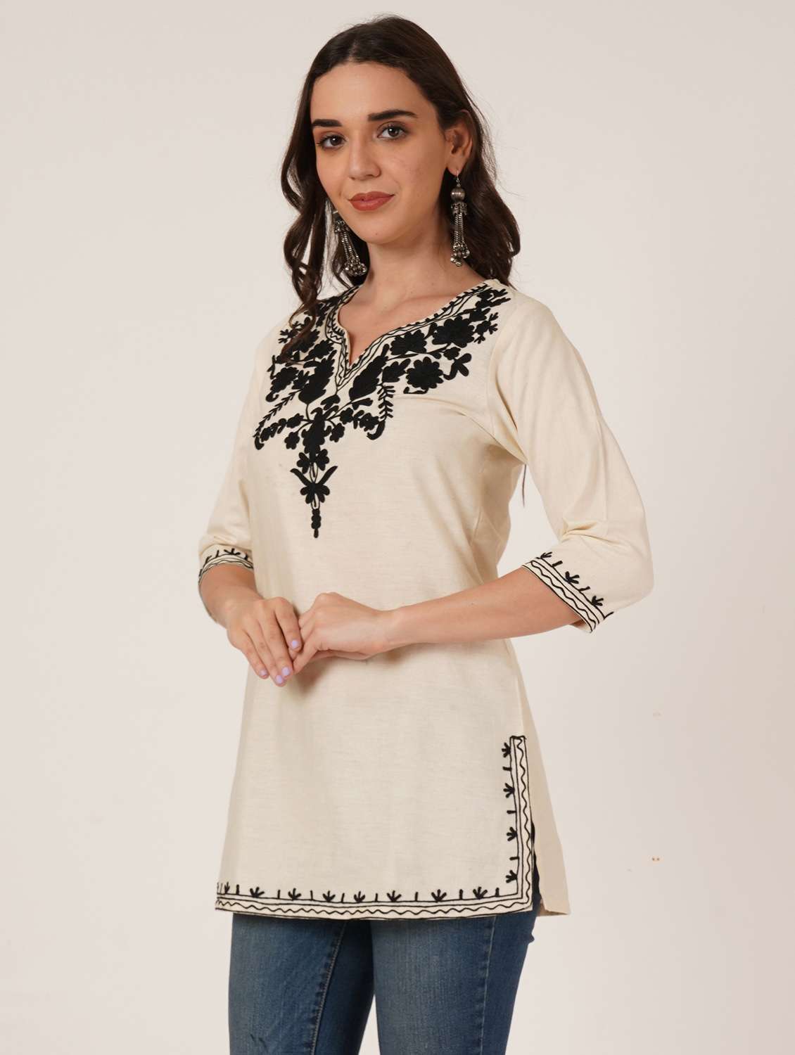 women embroidered notch neck straight kurti - 22542833 -  Standard Image - 2