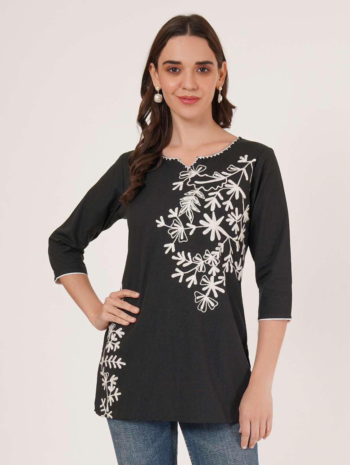 women embroidered notch neck straight kurti - 22542840 -  Standard Image - 2
