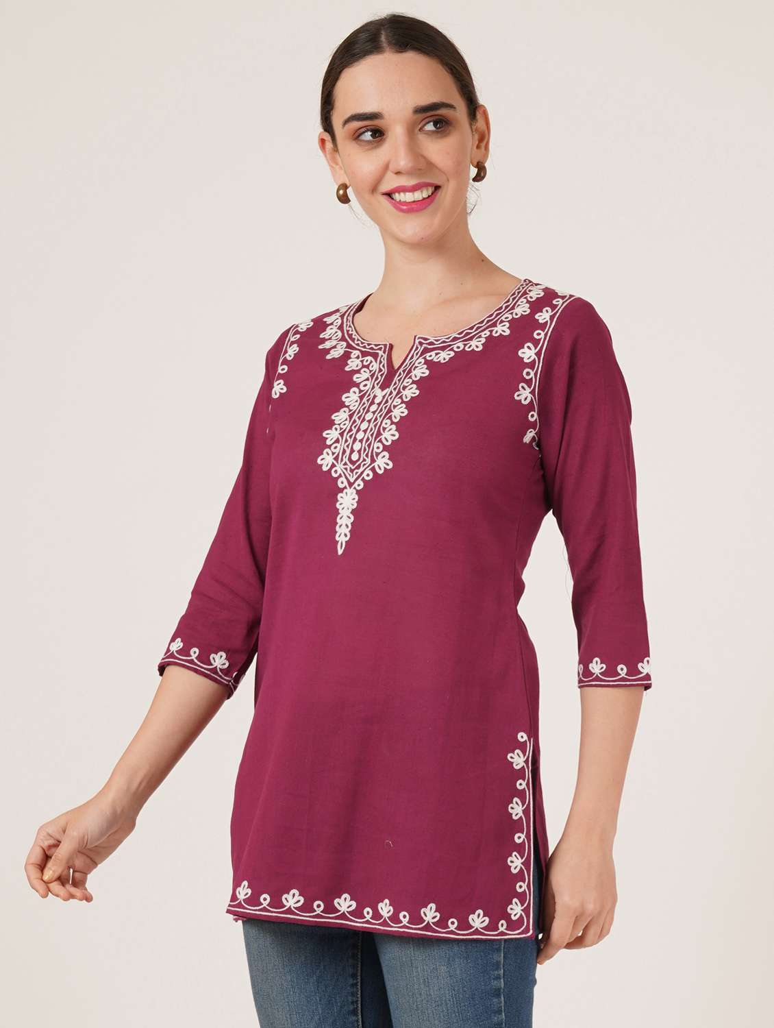 women embroidered notch neck straight kurti - 22542844 -  Standard Image - 2