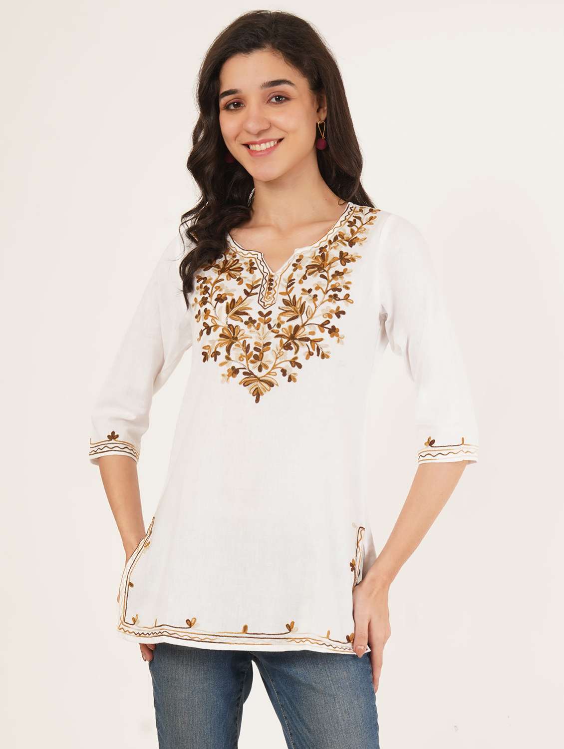 Women Embroidered Notch Neck Straight Kurti - 22542852 -  Standard Image - 2