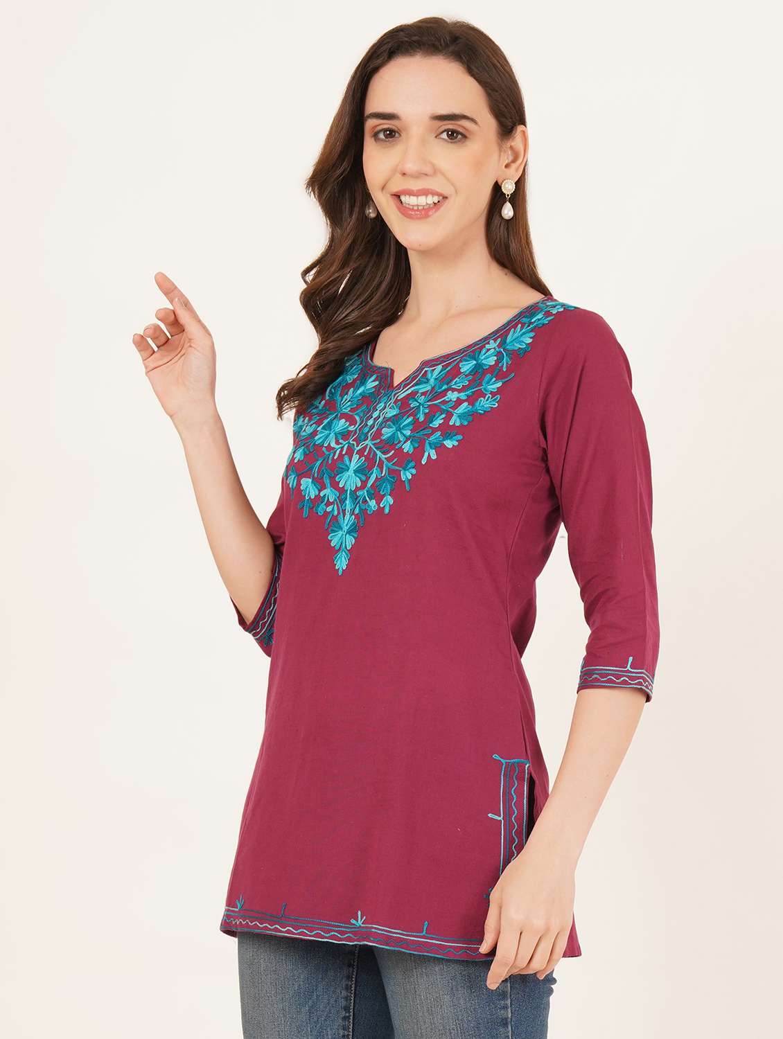 women embroidered notch neck straight kurti - 22542857 -  Standard Image - 2