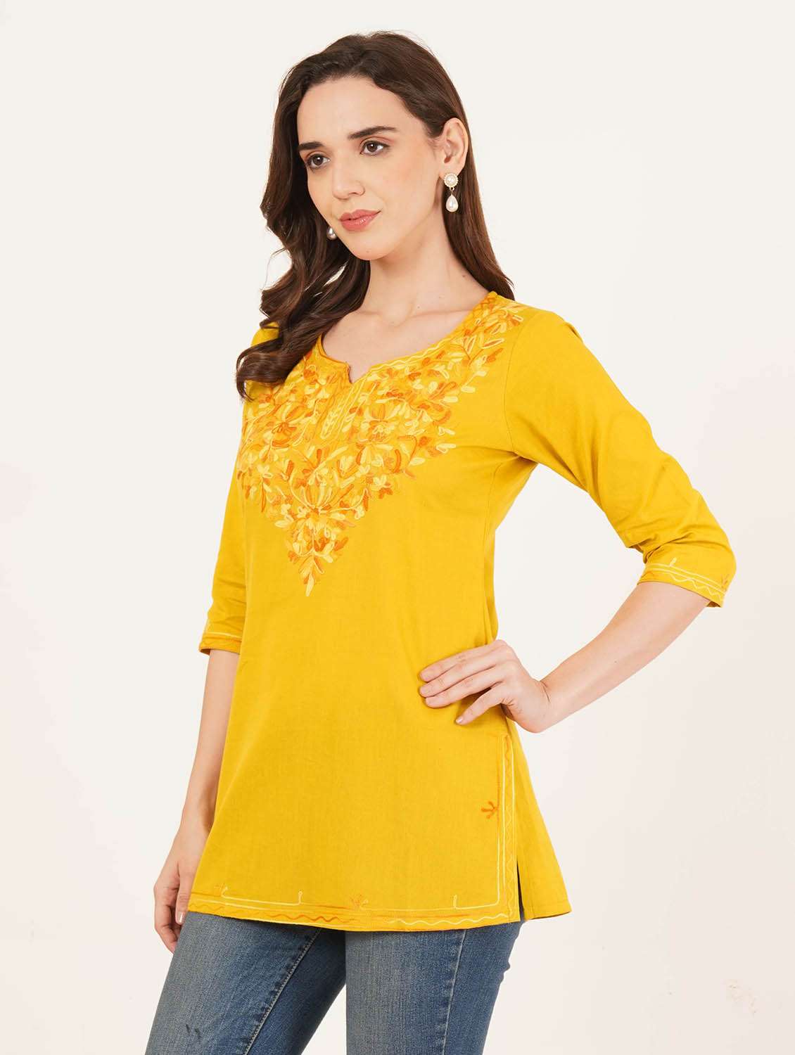 women embroidered notch neck straight kurti - 22542859 -  Standard Image - 2