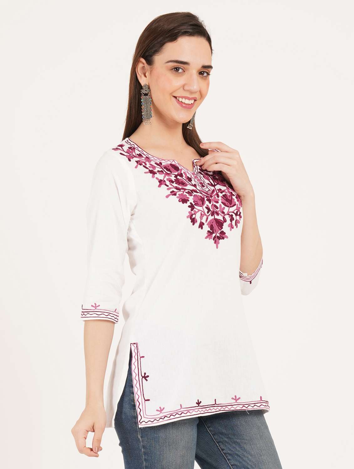 women embroidered notch neck straight kurti - 22542862 -  Standard Image - 2