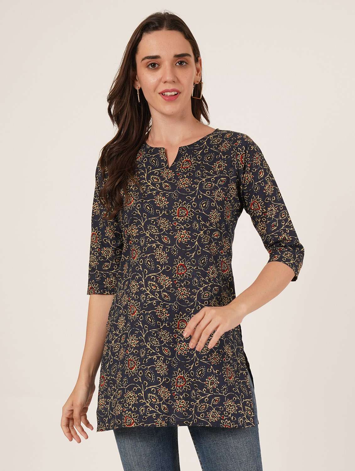 women printed three quarter sleeve straight kurti - 22542874 -  Standard Image - 2