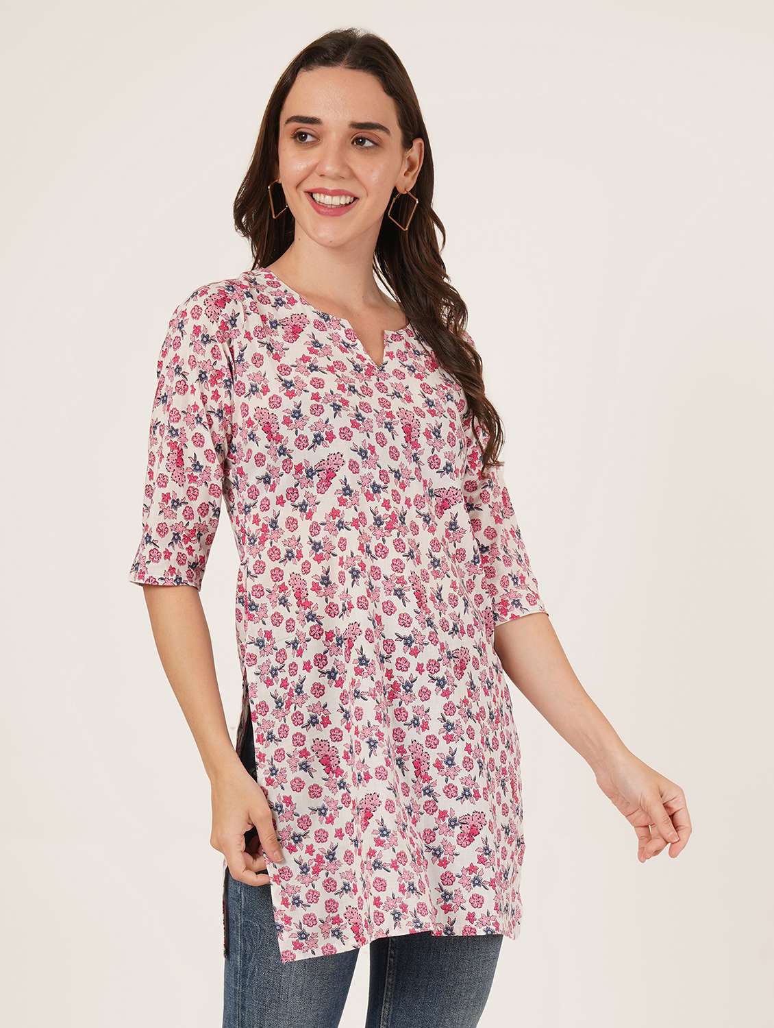 women printed three quarter sleeve straight kurti - 22542879 -  Standard Image - 2