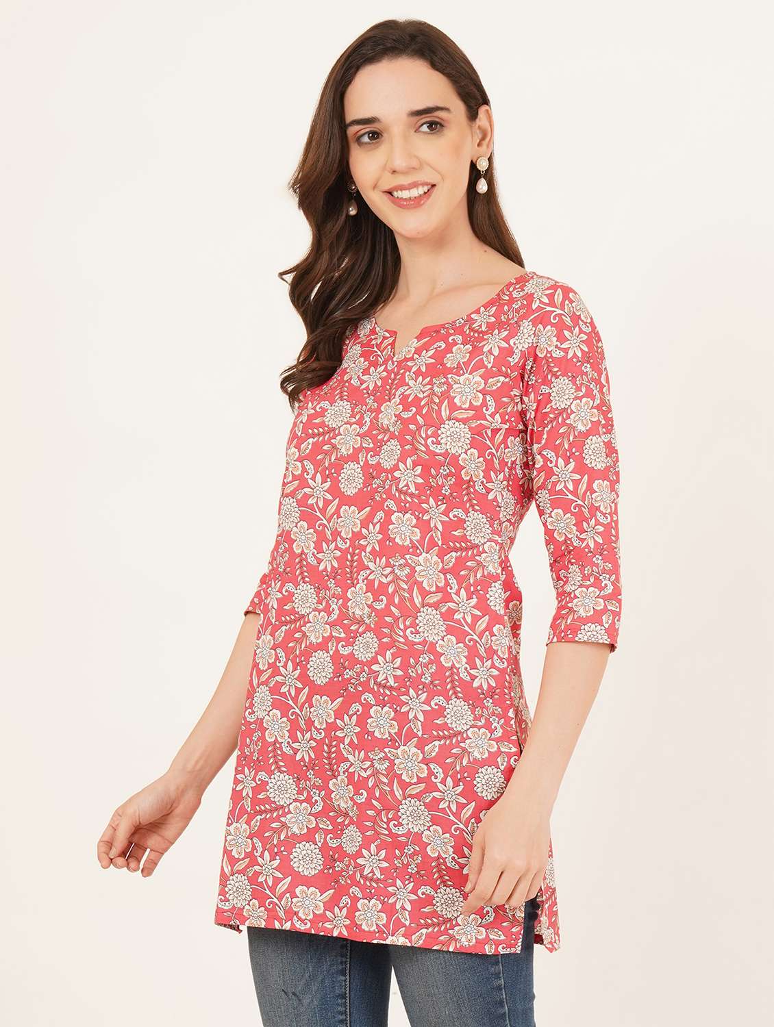 women printed three quarter sleeve straight kurti - 22542882 -  Standard Image - 2
