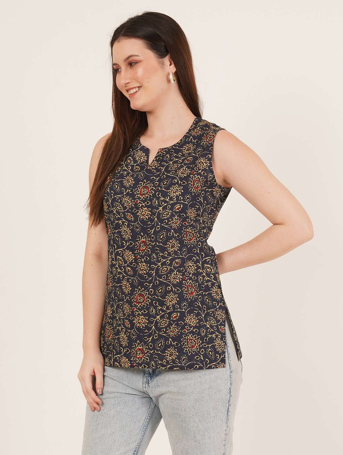 women printed sleeveless straight kurti - 22542885 -  Standard Image - 2