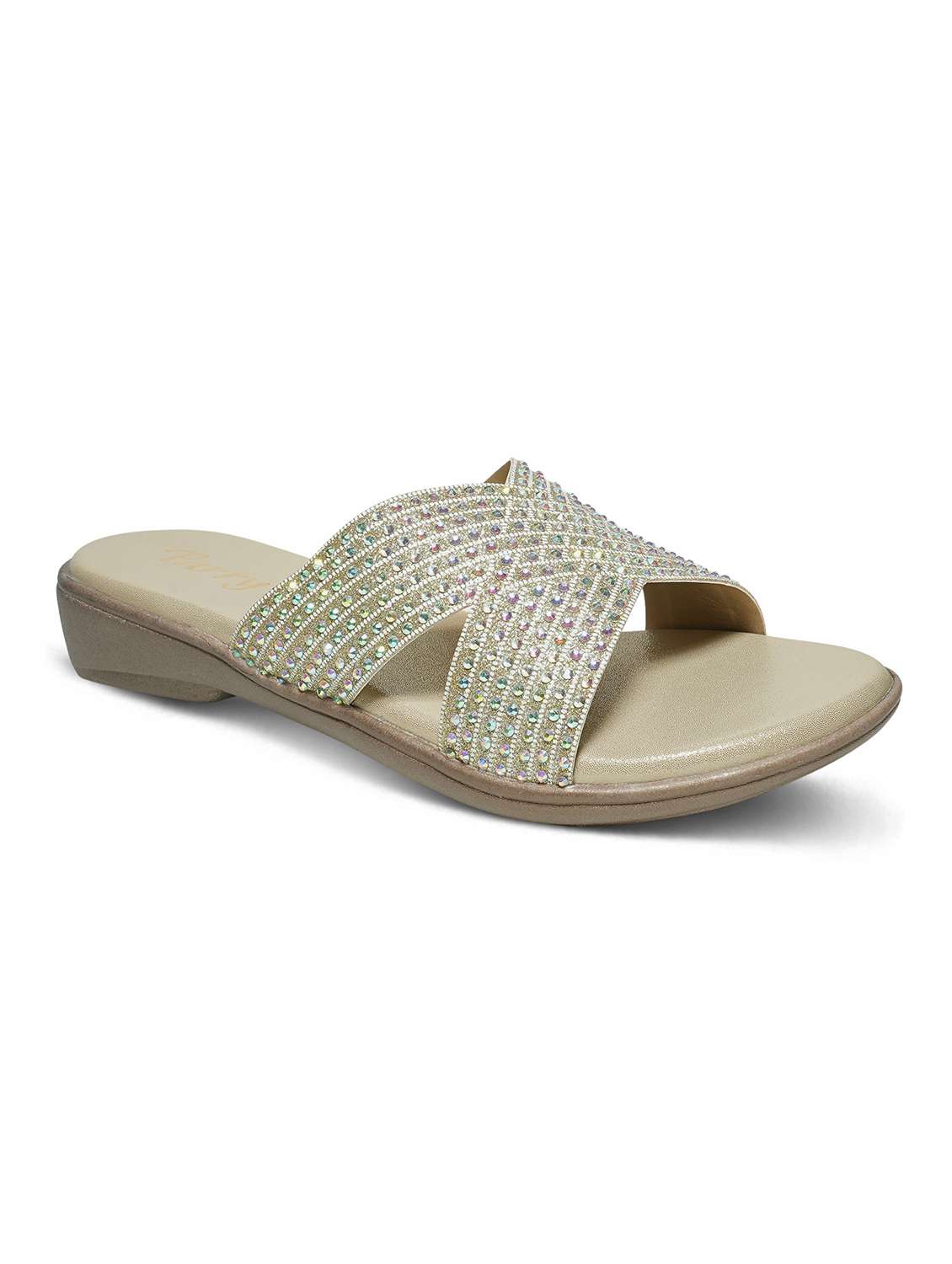 women gold slip on sandal - 22543073 -  Standard Image - 2