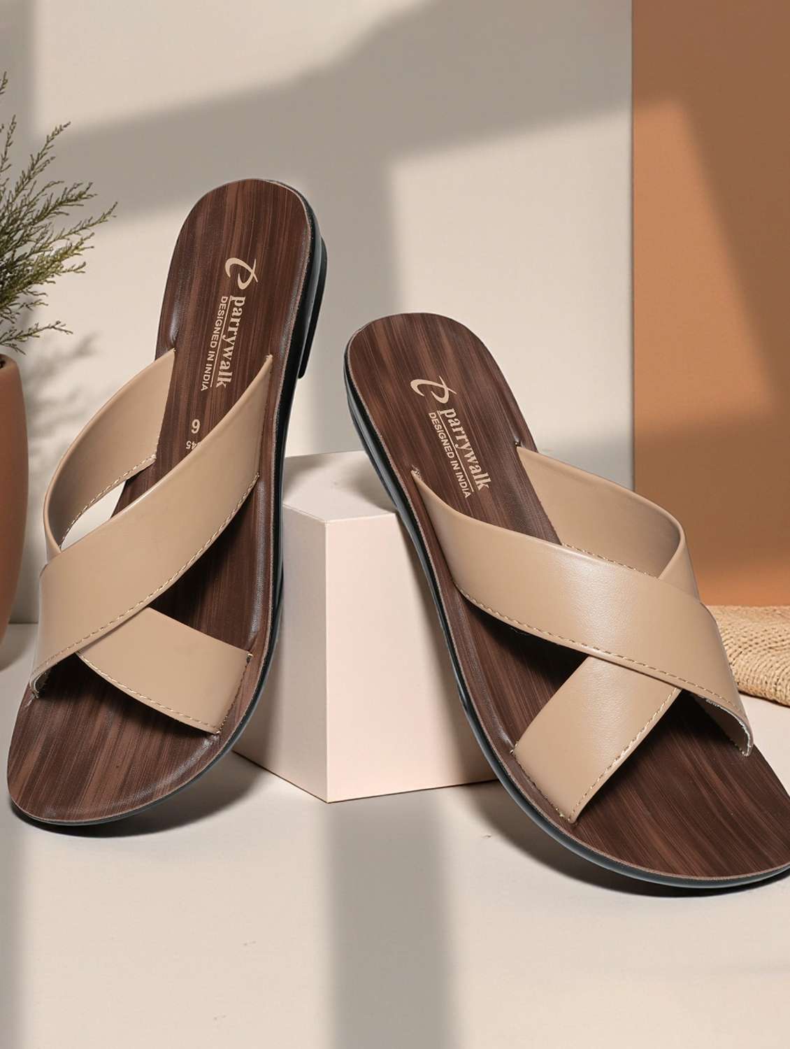 women beige slip on sandal