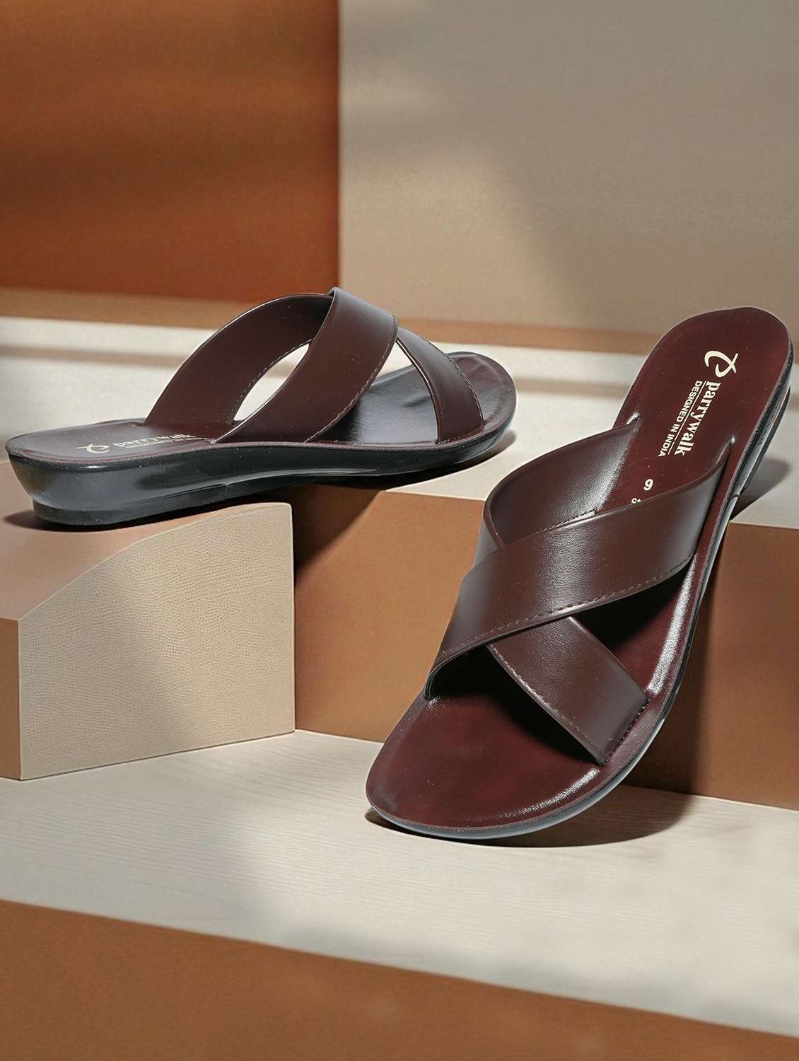 women brown slip on sandal