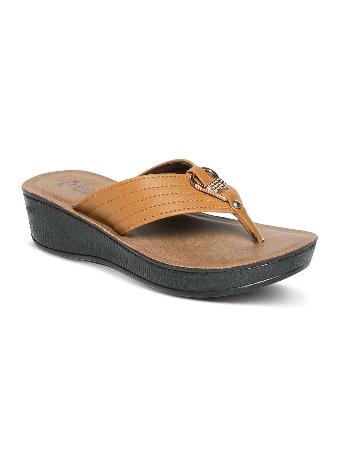 Women Tan Toe Separator Wedge - 22543121 -  Standard Image - 2