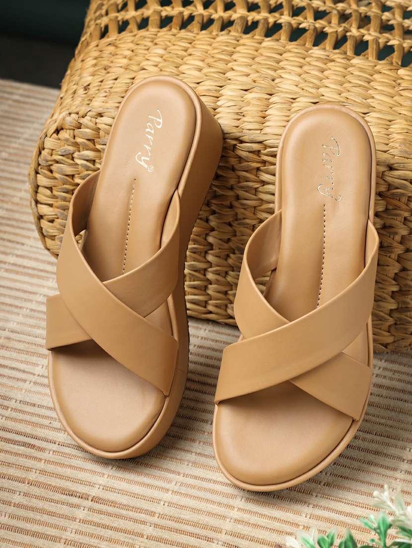 women beige slip on wedge
