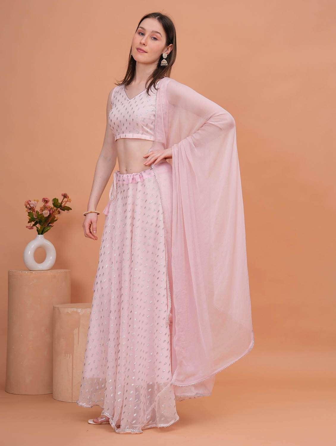 women self design stitched flared lehnga choli with dupatta set - 22543190 -  Standard Image - 2