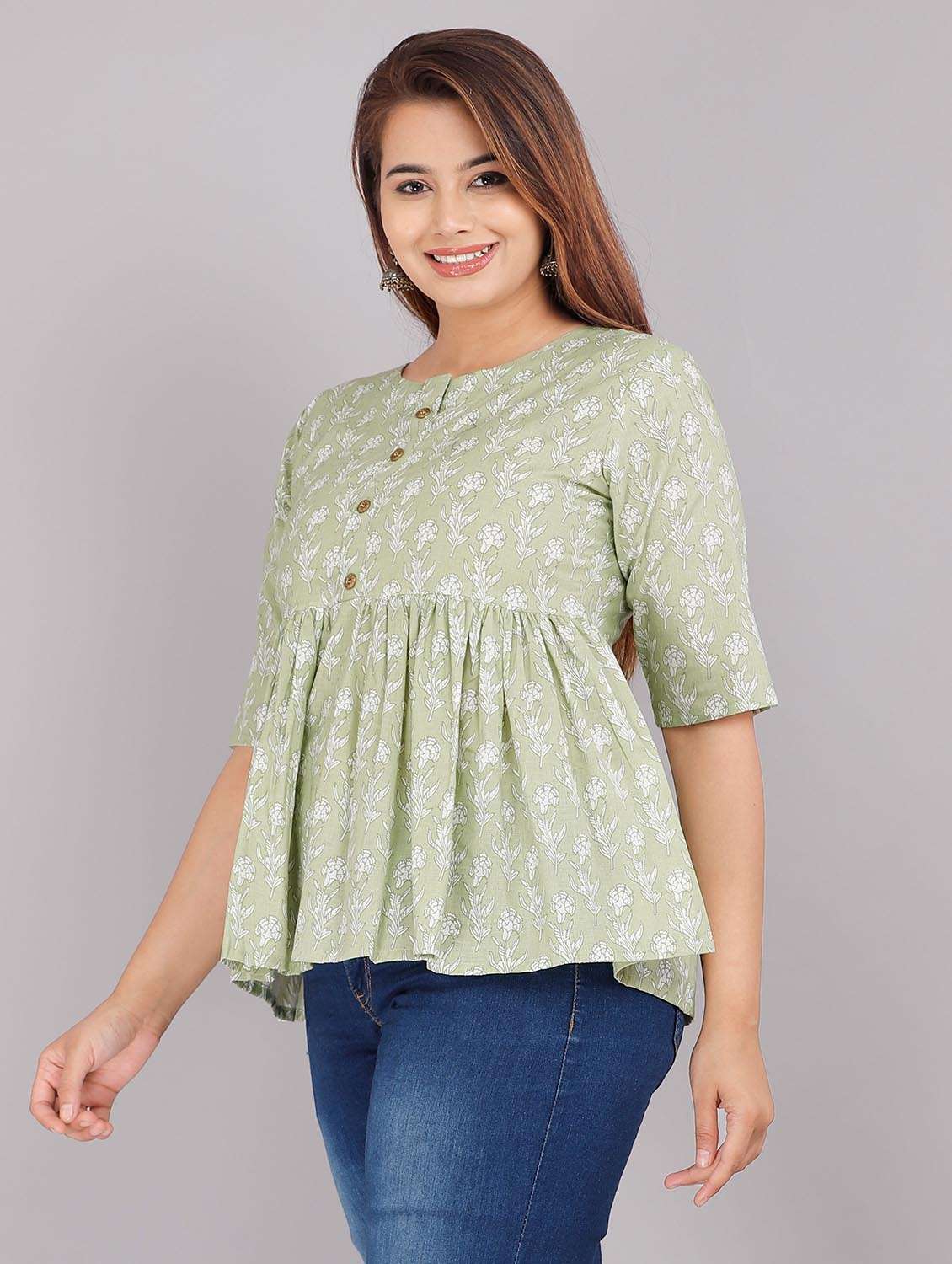 Green Cotton Flared Top - 22543193 -  Standard Image - 2