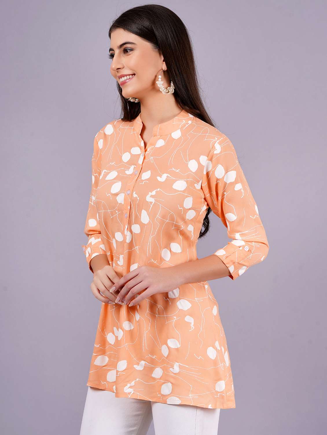 women printed three quarter sleeves a-line tunic - 22543198 -  Standard Image - 2