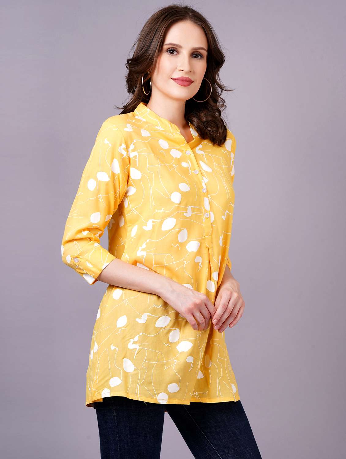women printed three quarter sleeves a-line tunic - 22543200 -  Standard Image - 2