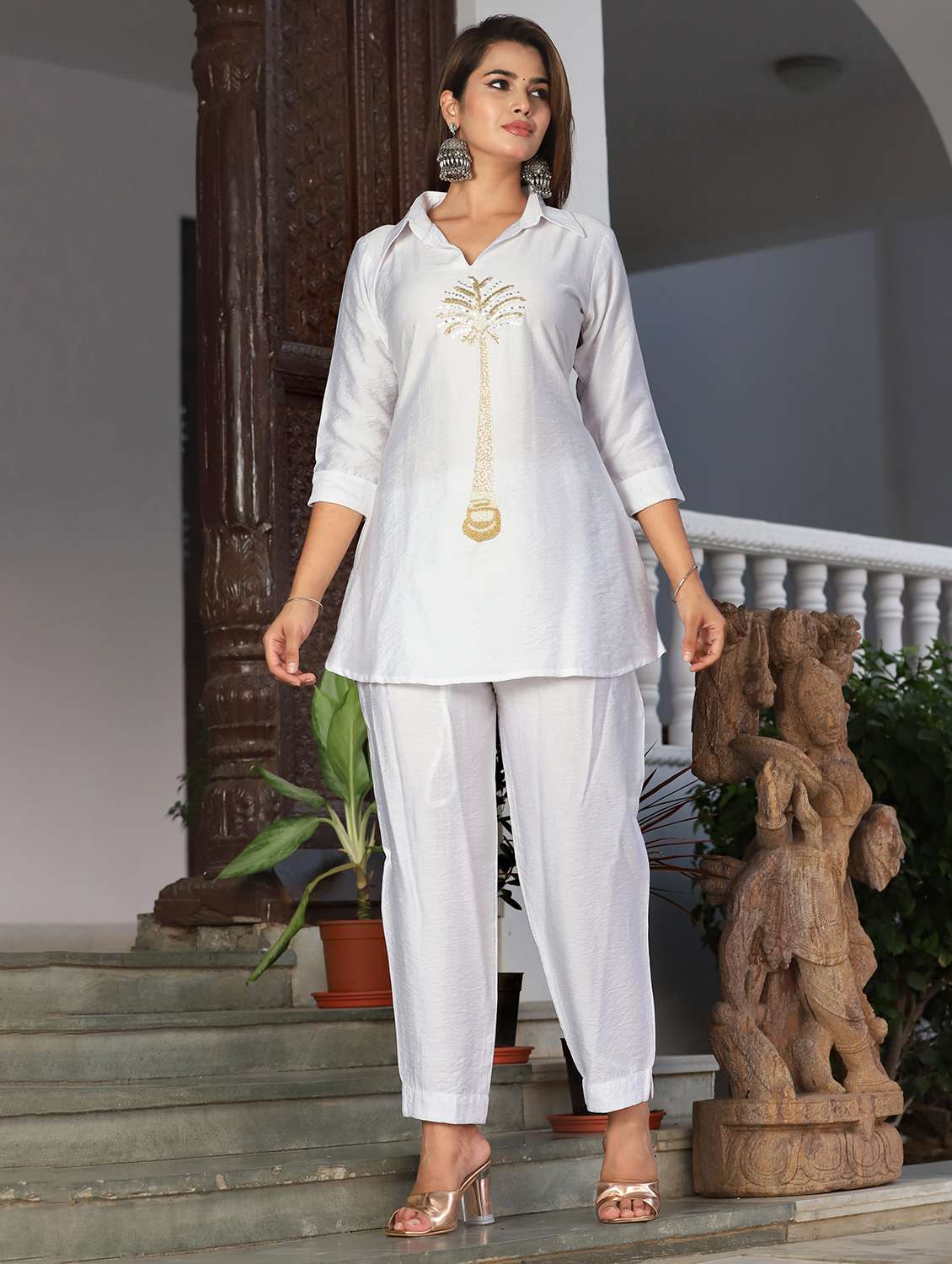 women embroidered three quarter sleeve ethnic co-ord set - 22543208 -  Standard Image - 2