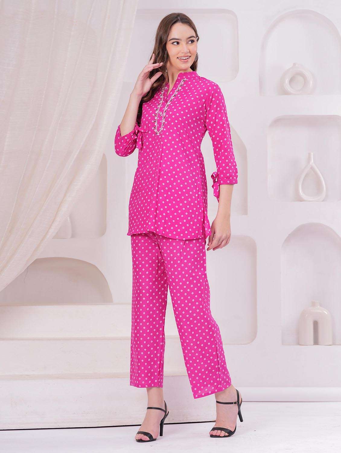 women printed three quarter sleeve ethnic co-ord set - 22543213 -  Standard Image - 2