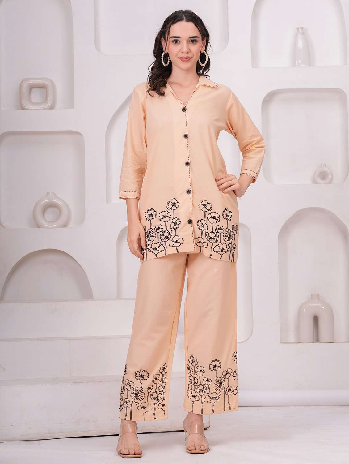 women embroidered three quarter sleeve ethnic co-ord set - 22543218 -  Standard Image - 2
