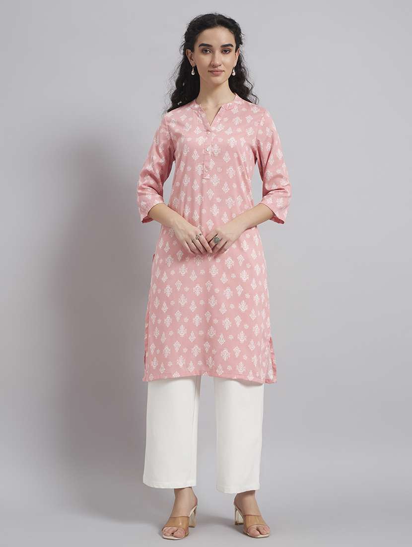 women printed three quarter sleeve straight kurta - 22543418 -  Standard Image - 2