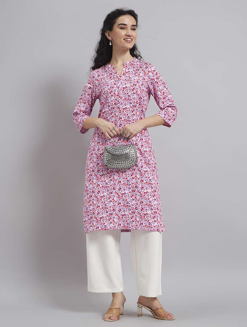 women printed three quarter sleeve straight kurta