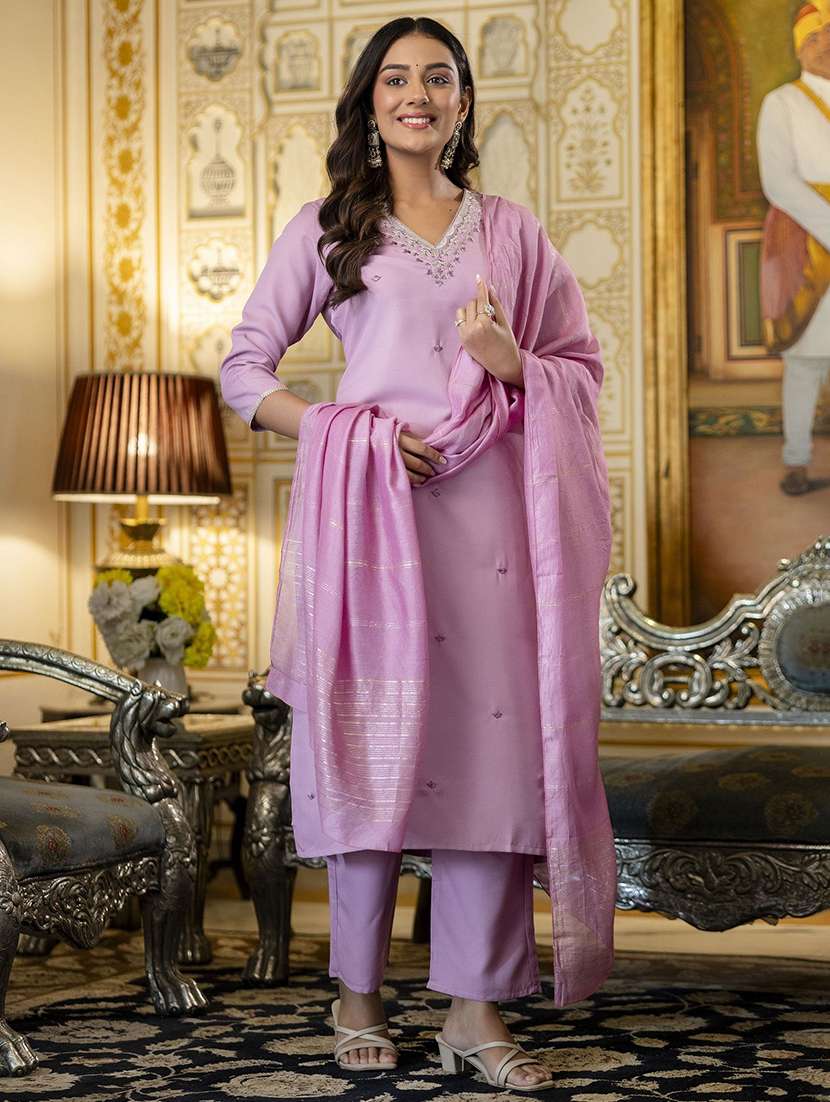 women embroidered three quarter sleeves kurta pant set with dupatta - 22543538 -  Standard Image - 2