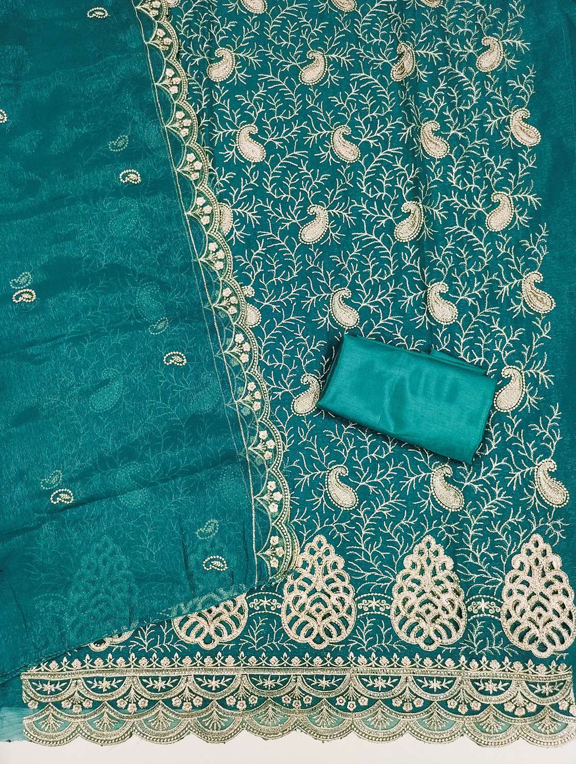 Women Solid With Work Unstitched Suit Set - 22543626 -  Standard Image - 2