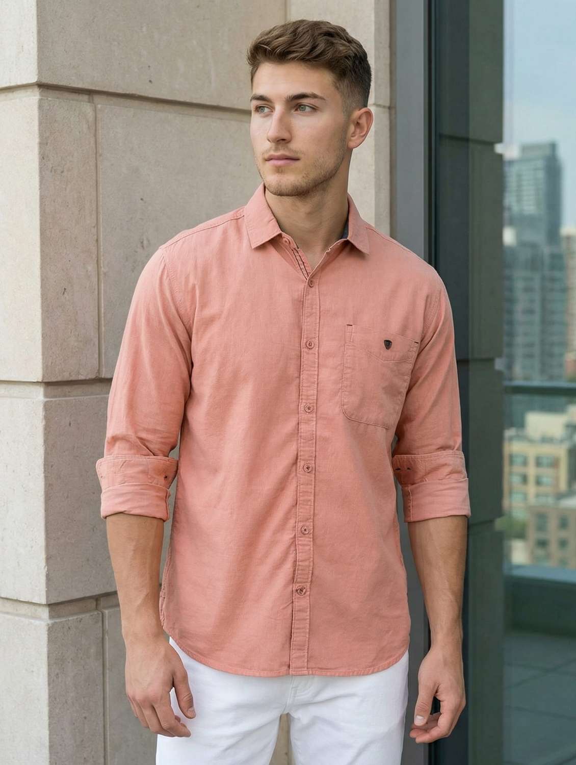 men solid long sleeve regular fit casual shirt