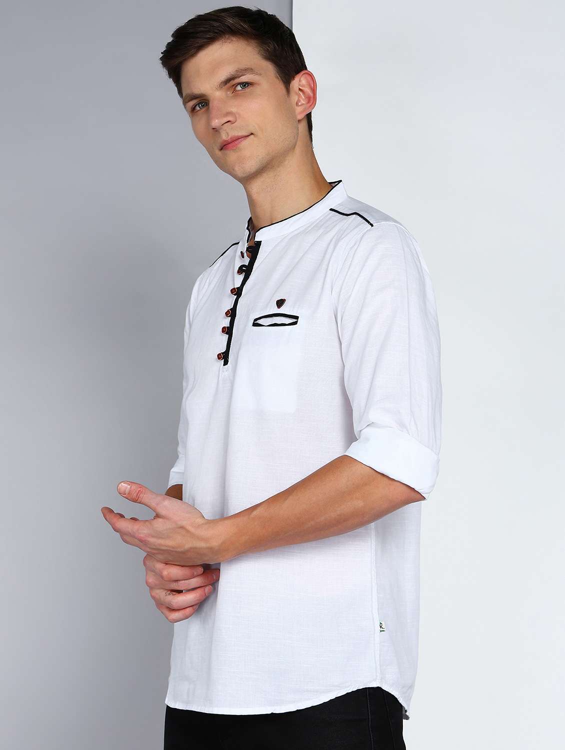 men solid mandarin neck short kurta - 22543962 -  Standard Image - 2