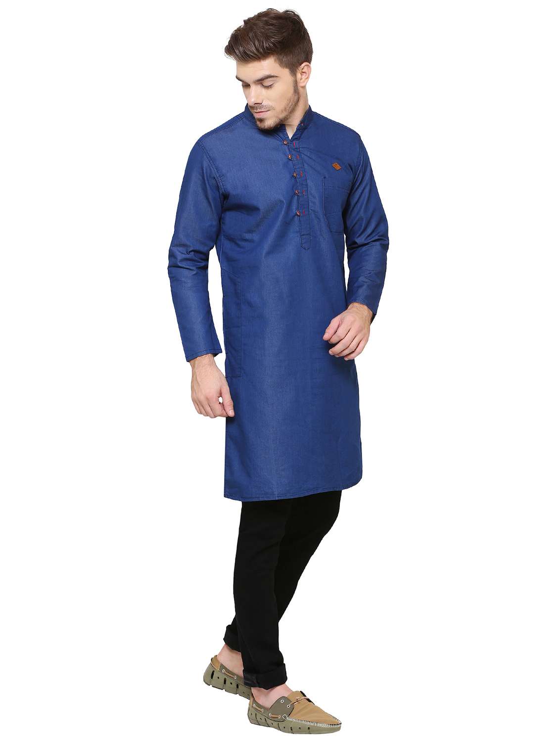 men solid mandarin neck long kurta - 22543963 -  Standard Image - 2
