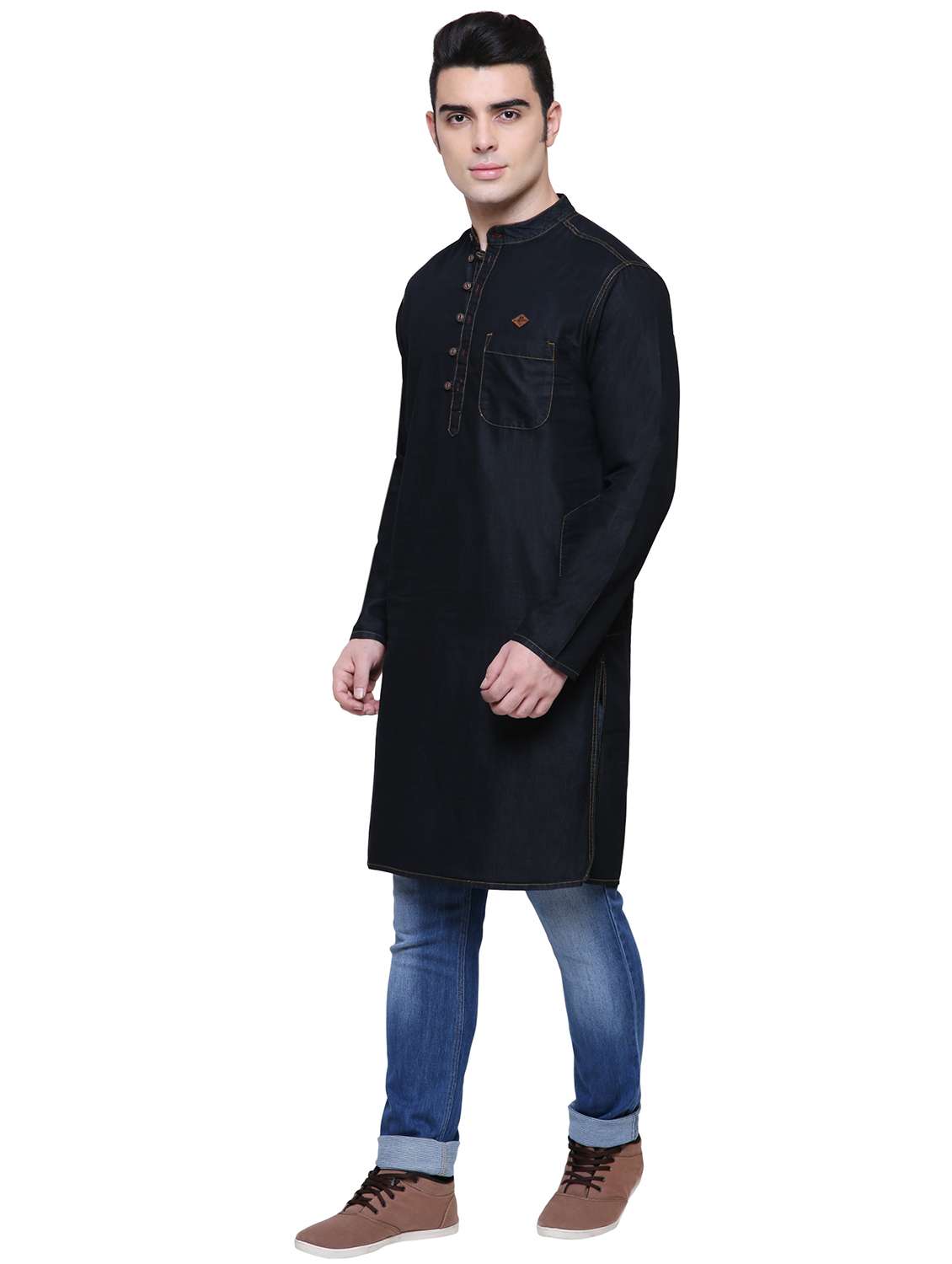 men solid mandarin neck long kurta - 22543964 -  Standard Image - 2