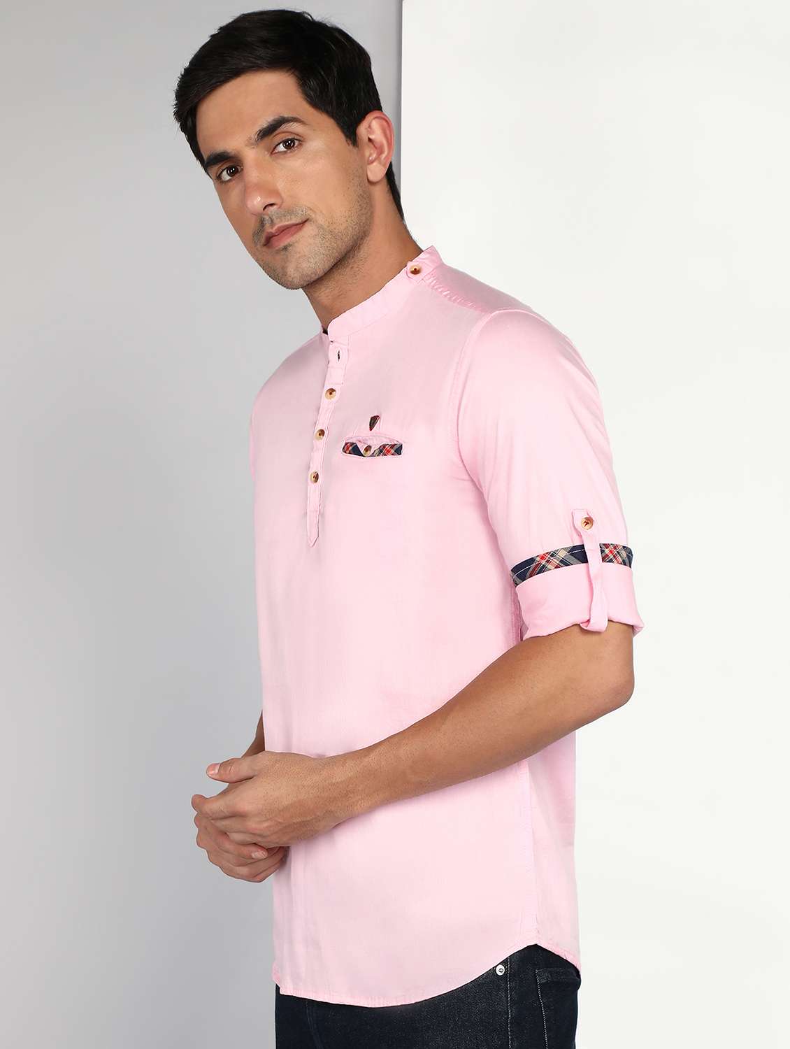 men solid mandarin neck short kurta - 22543965 -  Standard Image - 2