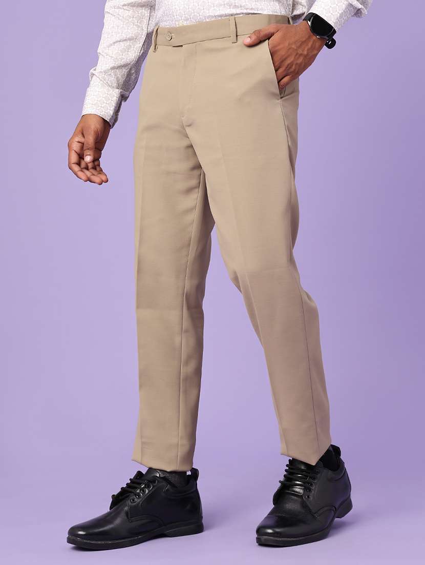 men solid mid rise flat formal trouser - 22543985 -  Standard Image - 2