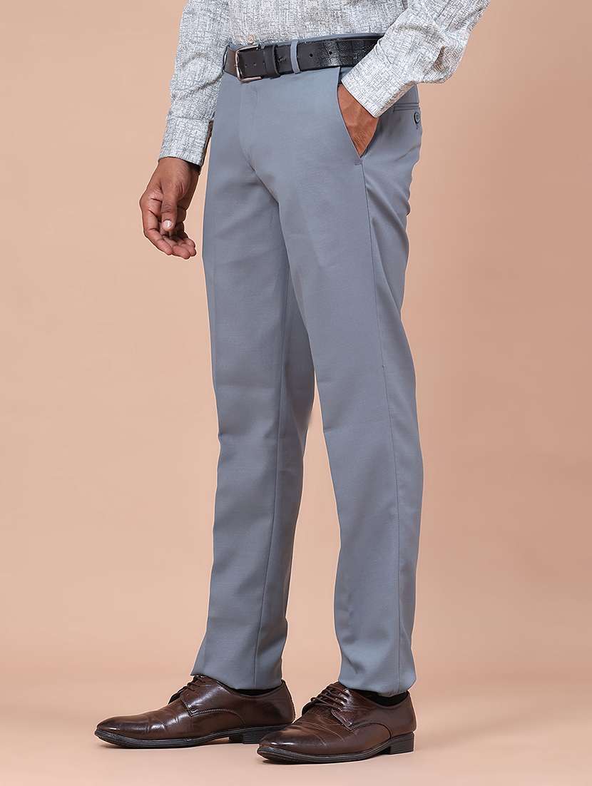 men solid mid rise flat formal trouser - 22543986 -  Standard Image - 2