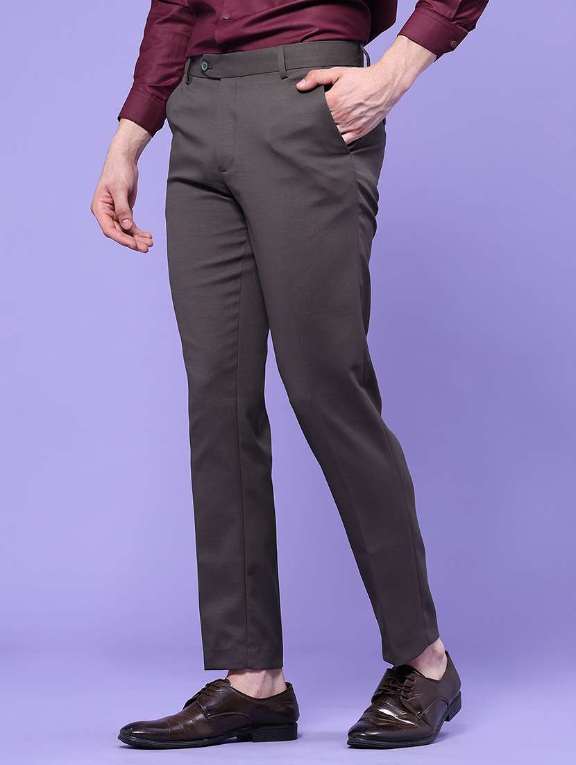 men solid mid rise flat formal trouser - 22543988 -  Standard Image - 2