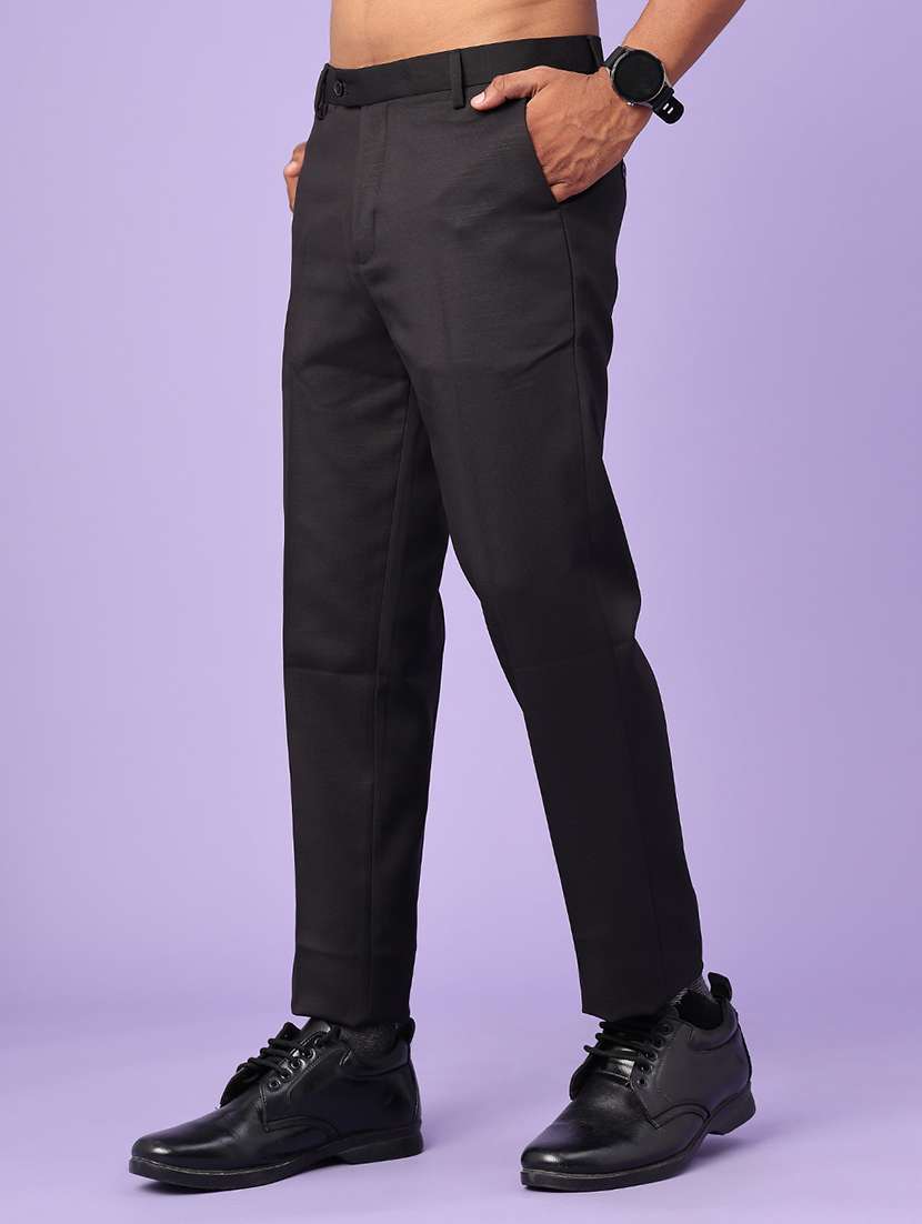 men solid mid rise flat formal trouser - 22543989 -  Standard Image - 2