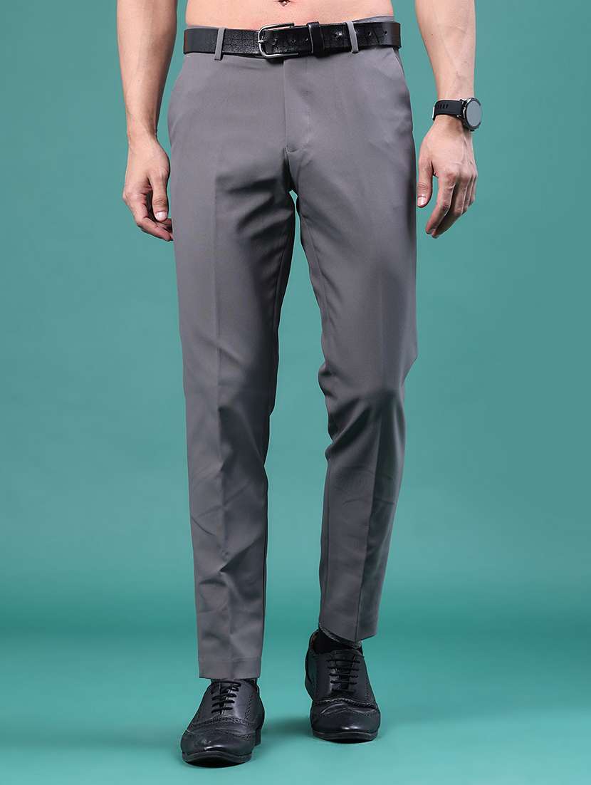men solid mid rise flat formal trouser