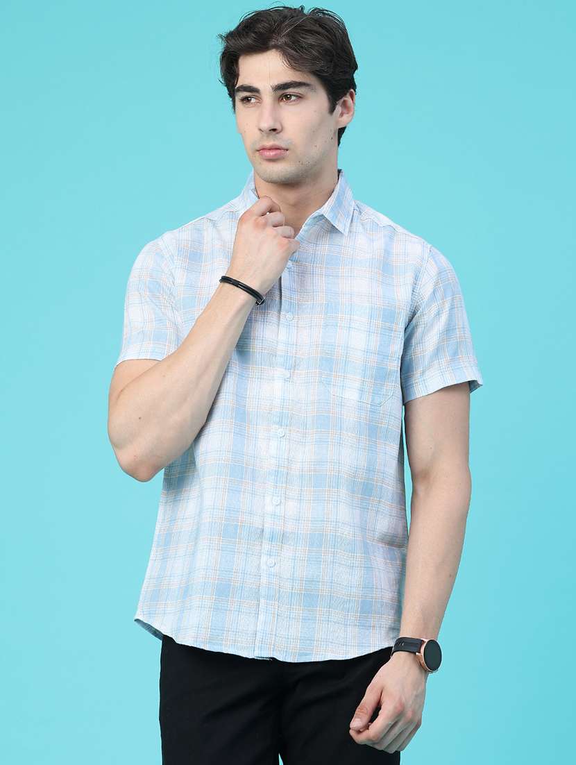 Men Checkered Short Sleeve Regular Fit Casual Shirt - 22546056 -  Standard Image - 2