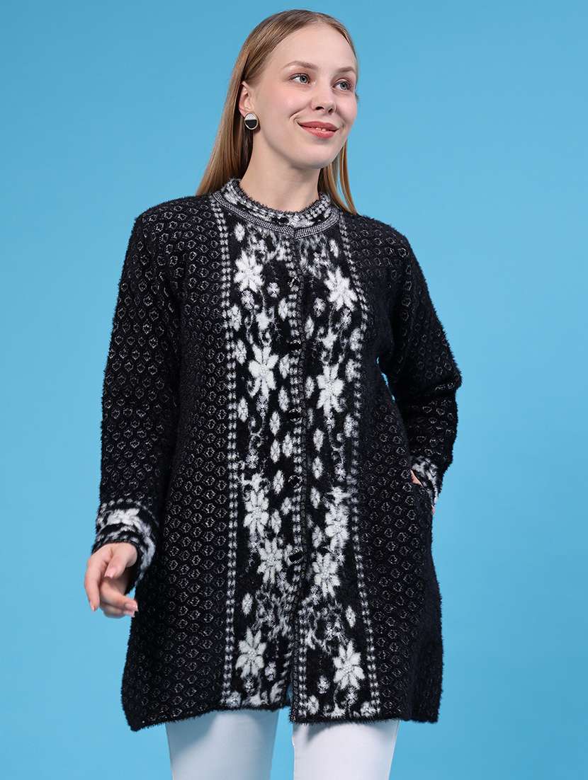 Women Self Design Long Sleeves Cardigan - 22546073 -  Standard Image - 2