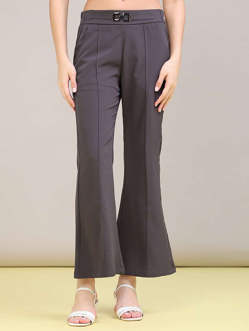 Women Solid Mid Rise Bootcut Trouser - 22546341 -  Standard Image - 2