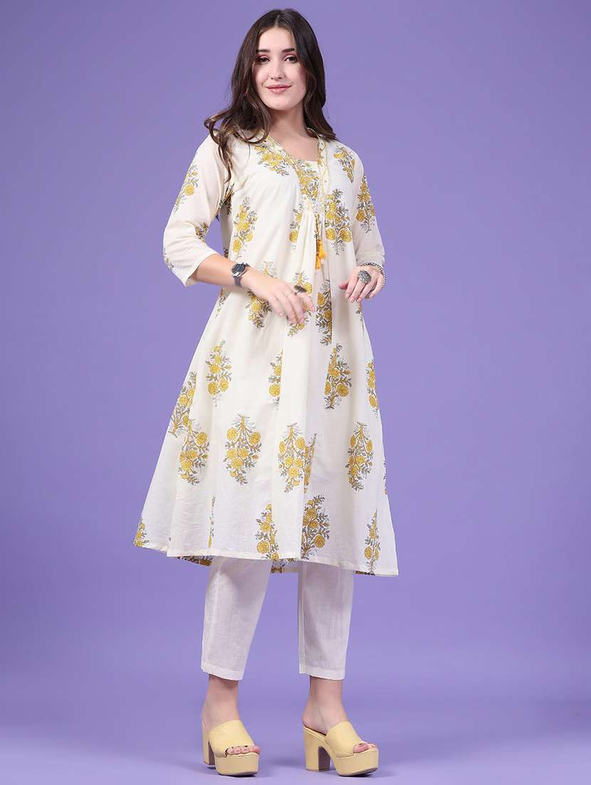 women printed three quarter sleeve kurta pant with dupatta set - 22546346 -  Standard Image - 2