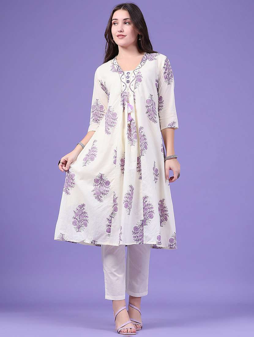 women printed three quarter sleeve kurta pant with dupatta set - 22546347 -  Standard Image - 2