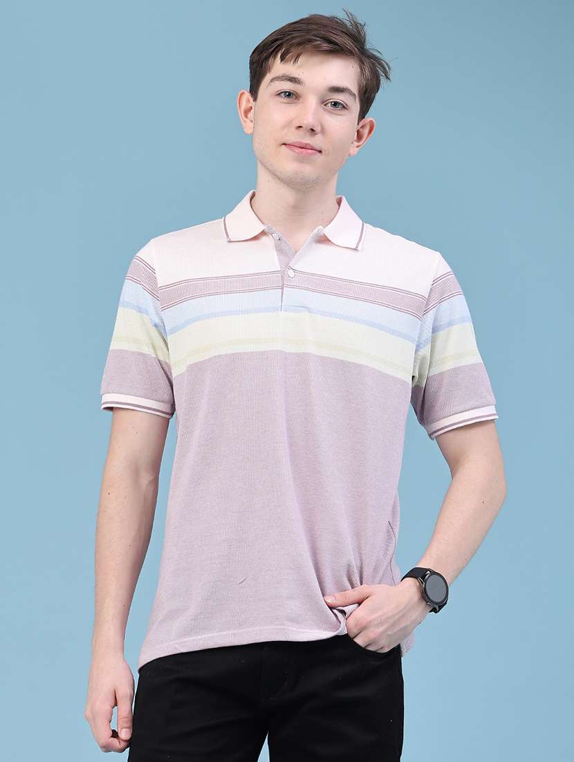 Men Striped Short Sleeve Regular Fit Polo T-shirt - 22546494 -  Standard Image - 2