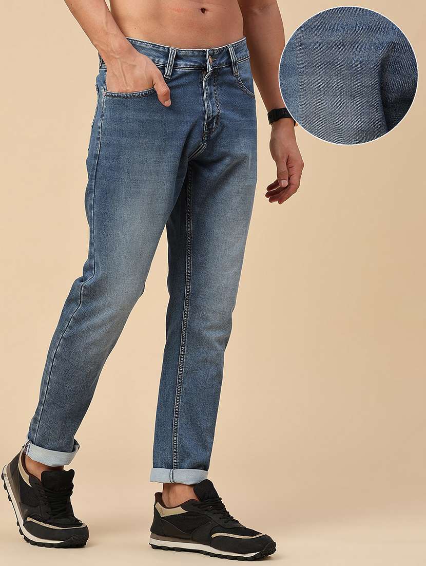 Men Washed Mid Rise Full Length Tapered Jeans - 22546778 -  Standard Image - 2