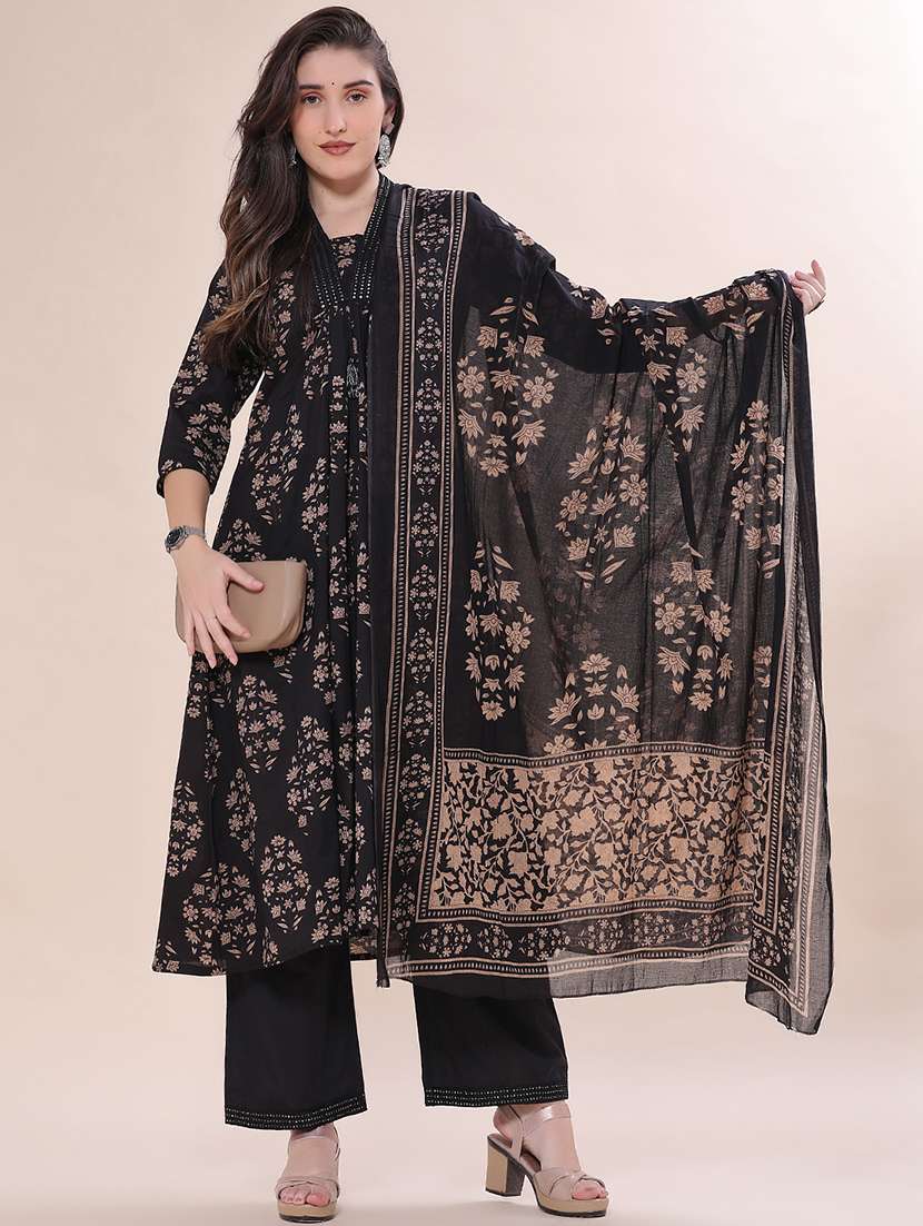 women printed three quarter sleeves kurta pant with dupatta set - 22546838 -  Standard Image - 2